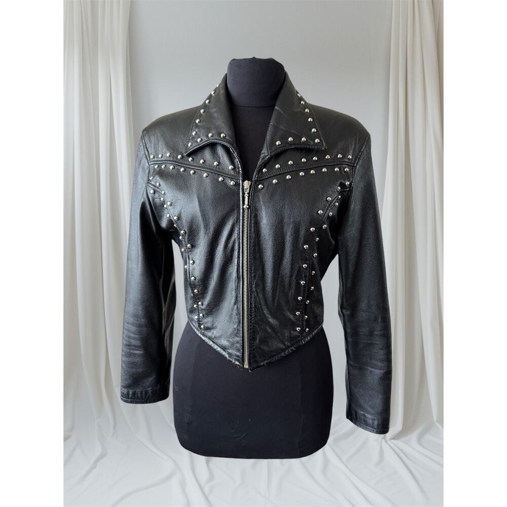 Women's Studded Vintage Leather Jacket, S
